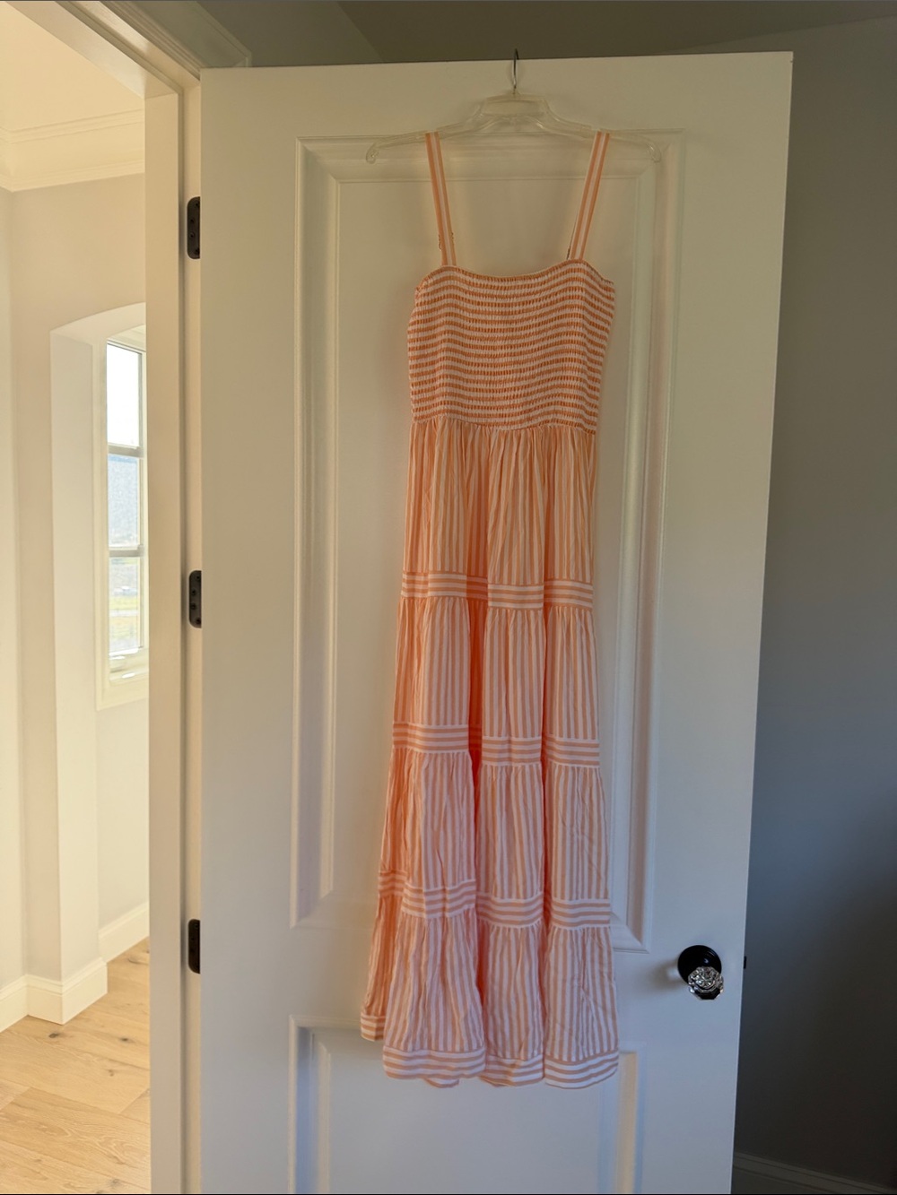 Pink Lily Peach Stripe Maxi Dress with Smocked Bodice